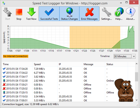 Speed Test Logger for Windows Screenshot - Check your download speed automatically
